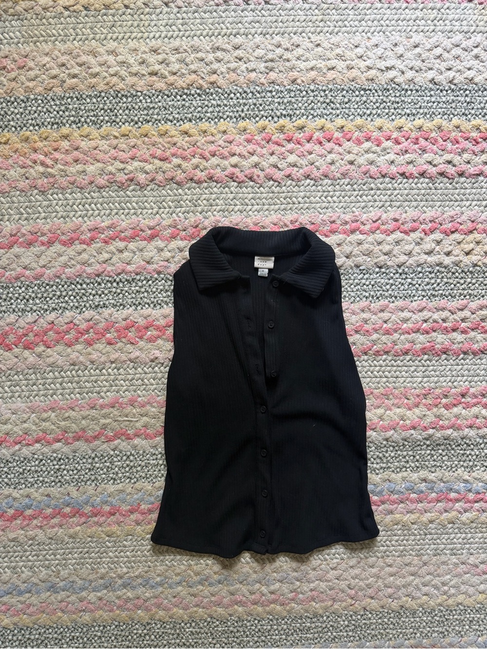 Target Black Ribbed Button-Front Sleeveless Polo Top